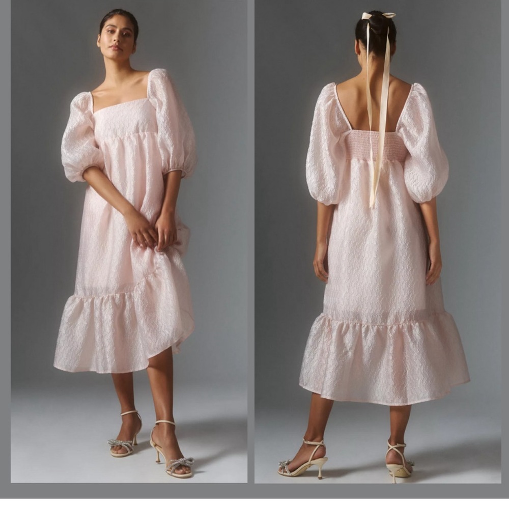 Anthropologie Textured Puff-Sleeve Dress -NWT Medium